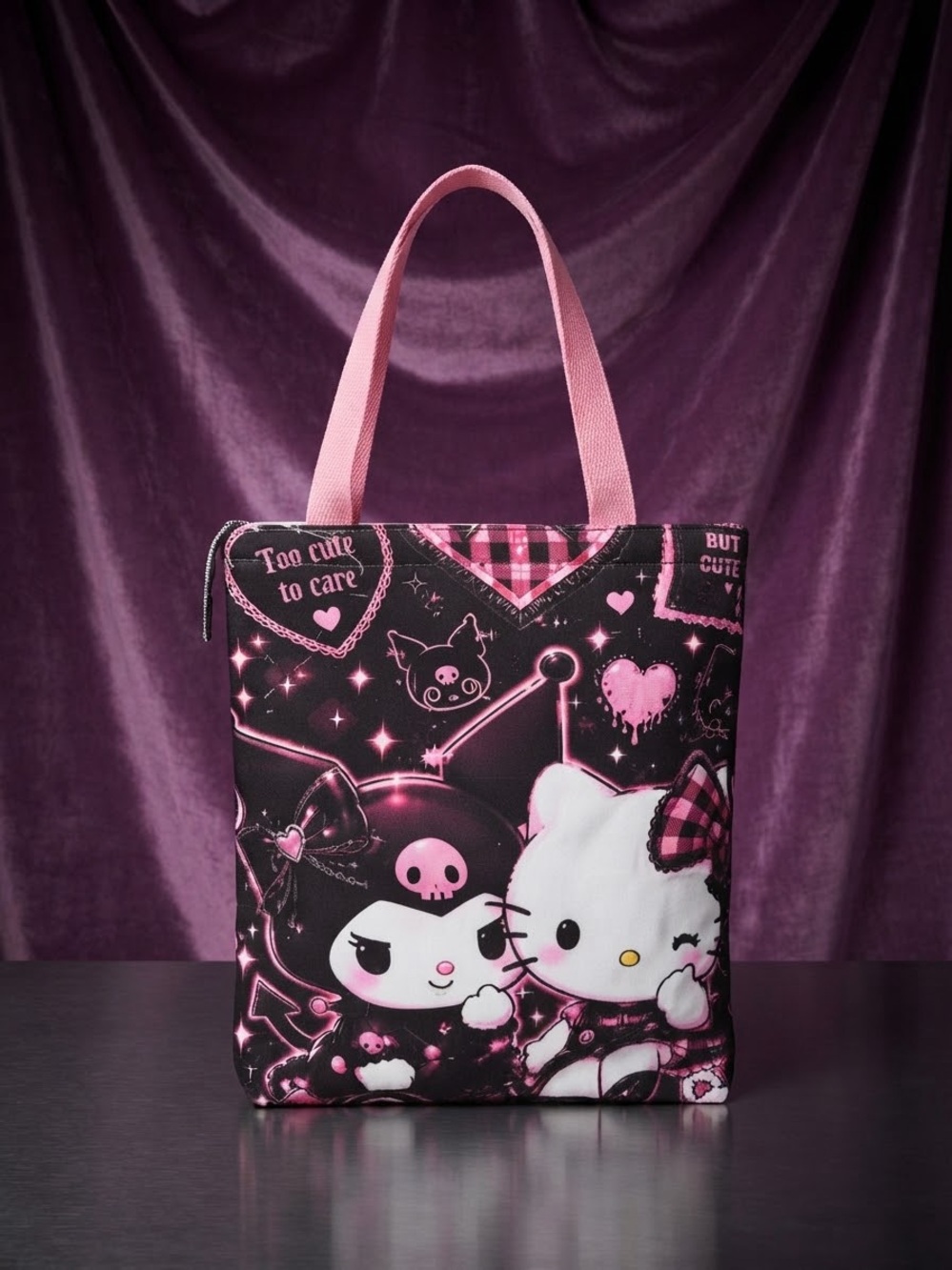 Hello Kitty x Kuromi Pink Graphic Tote Bag 12”x14”